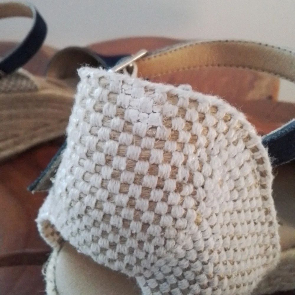 Paseart Navy Blue Suede Closed Toe Espadrille Wedge Shoes - 38/7.5